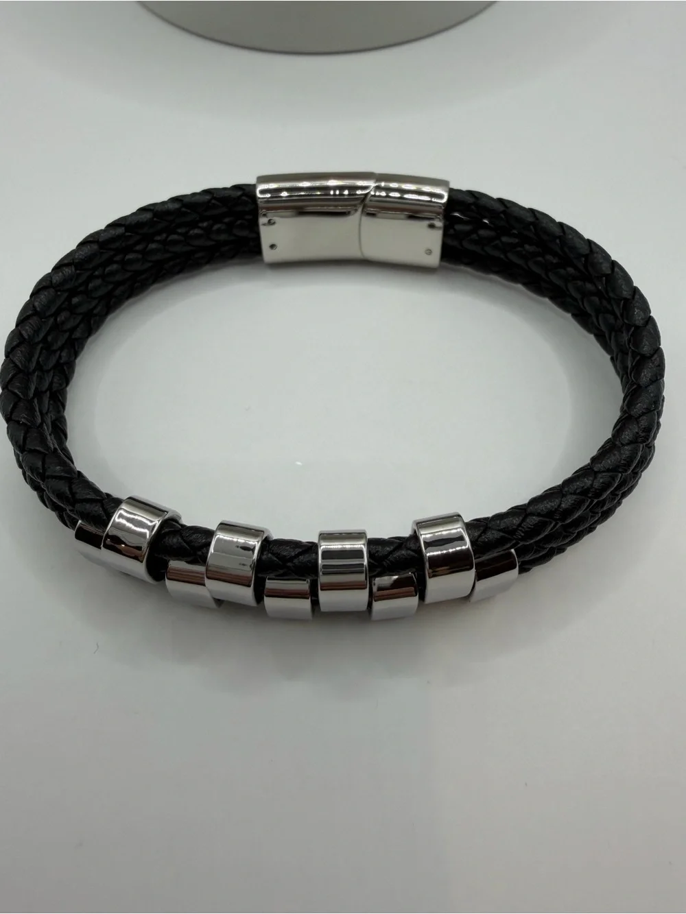 Men’s Braided Leather Bracelet | Triple Strand Stainless Steel Magnetic Clasp